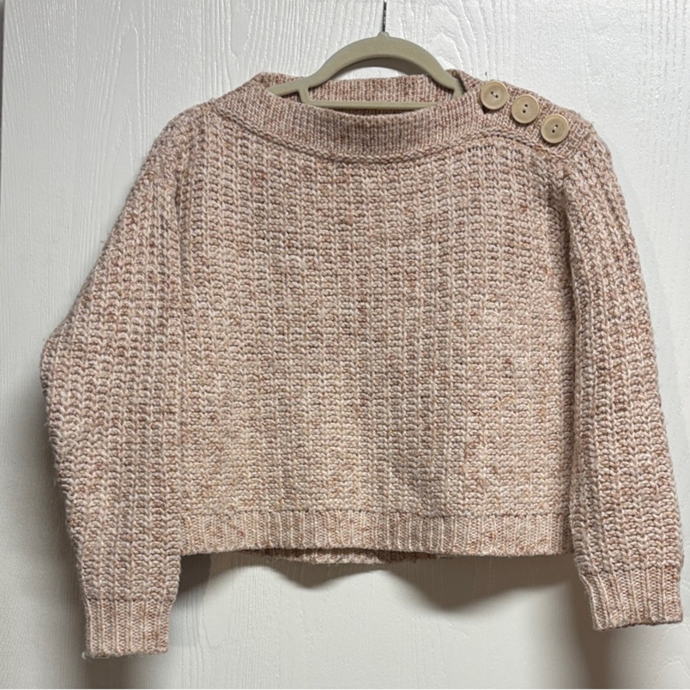 J. Crew Textured Knit Sweater‎ - Cream/Pink With Button Neck